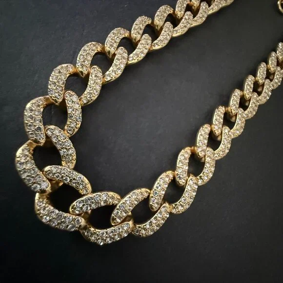 NWOT J. Crew Havana Jones Iced Crystal Gold-Tone Chunky Curb Chain Link Necklace - Picture 12 of 13